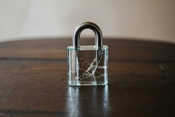 Cracked glass padlock symbolizing poor security