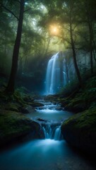 Fantasy waterfall in the forest (vertical)