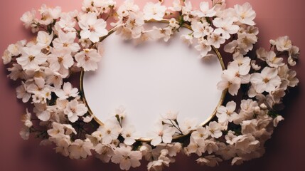 circle of white flowers on pink and green background