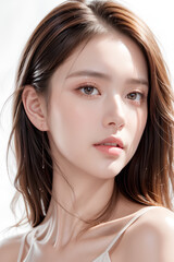 Naklejka premium Gorgeous Asian Young Female Model - Fashion or Cosmetics Model - Surreal Beauty with Perfect Fine Features - Beautiful Smooth Hair