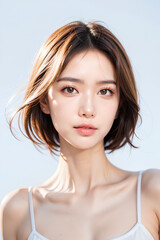 Naklejka premium Gorgeous Asian Young Female Model - Fashion or Cosmetics Model - Surreal Beauty with Perfect Fine Features - Beautiful Smooth Hair