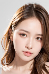 Obraz premium Gorgeous Asian Young Female Model - Fashion or Cosmetics Model - Surreal Beauty with Perfect Fine Features - Beautiful Smooth Hair