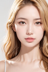 Naklejka premium Gorgeous Asian Young Female Model - Fashion or Cosmetics Model - Surreal Beauty with Perfect Fine Features - Beautiful Smooth Hair