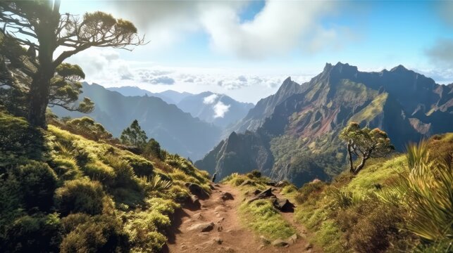 Vereda do Areeiro. On summy summer day above the clouds. Portugal.