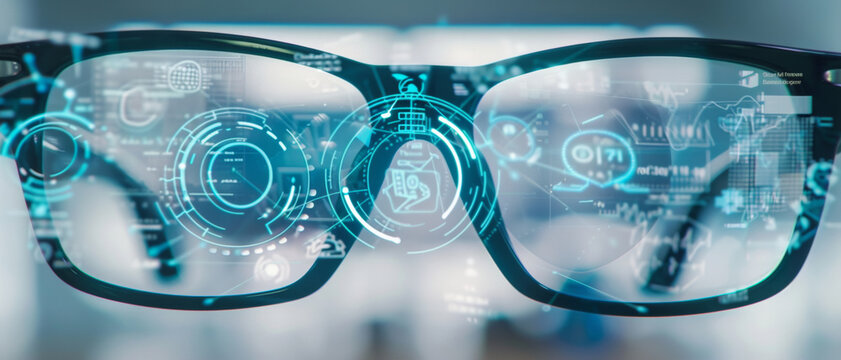 Futuristic smart glasses with holographic data visualization, a vision of augmented reality technology - Powered by Adobe