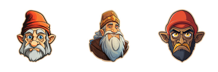 Fototapeta premium Cartoon Dwarf Face Sticker. Vector Illustration