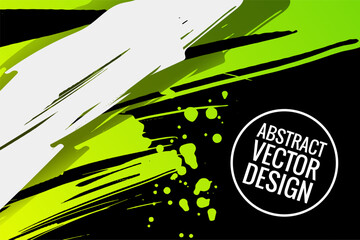 White and green brush stroke on black background. Japanese style. Vector illustration of grunge wave stains. Vector illustration.