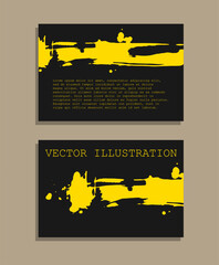 Yellow ink brush stroke on black background. Japanese style. Vector illustration of grunge wave stains. Vector brushes illustration.