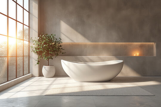 Modern luxury interior design of a bright bathroom. The concept of hygiene and spa procedures.