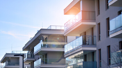 Modern architecture of urban residential apartment building. Apartment building exterior,...