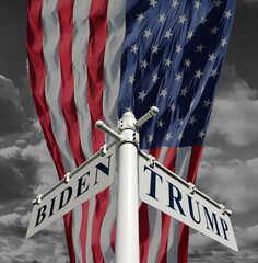 Road sign with USA flag background​