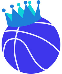 Blue basketball ball icon with king crown without background
