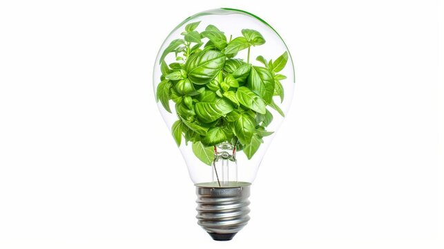 Light Bulb with soil and green plant sprout inside.