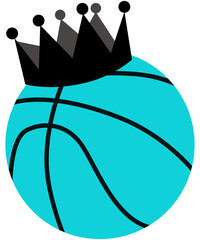 Light blue basketball ball icon with king crown without background