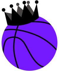Violet basketball ball icon with king crown without background
