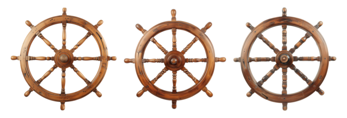 Ship boat steering wheels isolated on transparent or white background, png