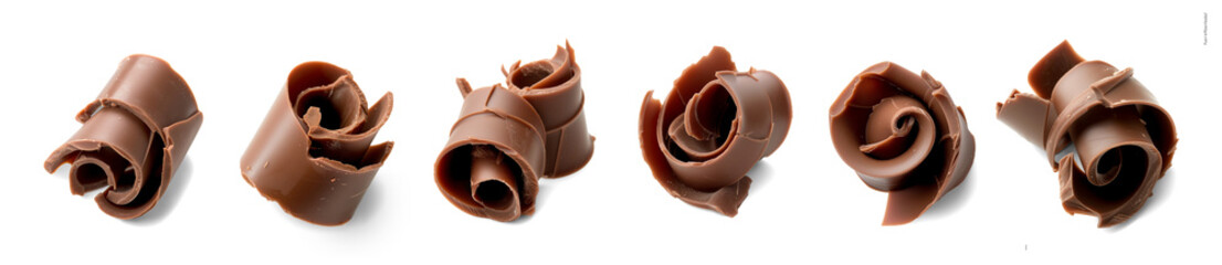 Chocolate curls isolated on transparent or white background, png