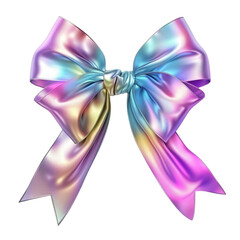 Multicolored, rainbow, satin bow tied with ribbon, on a white background, isolated.