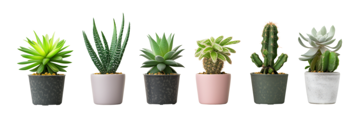Collection set of succulents, cacti isolated on transparent background