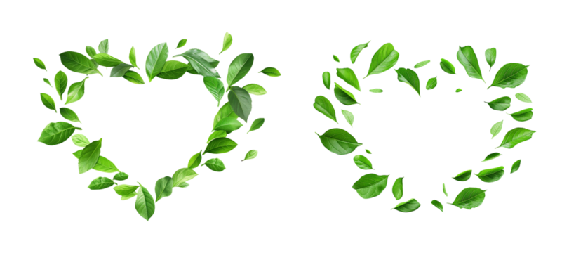 Heart made of leafs isolated on transparent background