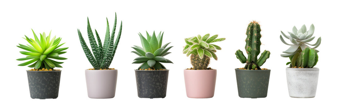 Collection set of succulents, cacti isolated on transparent background