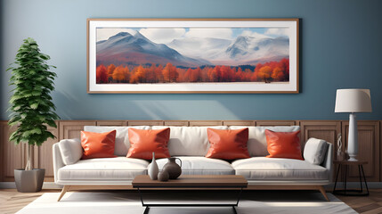 modern living room with sofa and frames