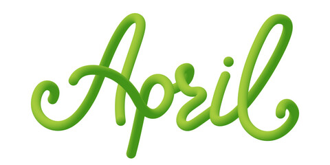 Handwritten text April isolated on a transparent background. Gradient lettering with 3d effect. Vector illustration for calendar