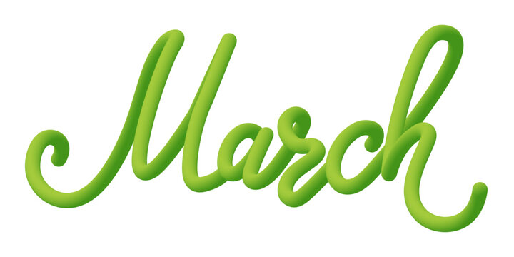 Handwritten text March isolated on a transparent background. Gradient lettering with 3d effect. Vector illustration for calendar