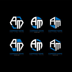 AM letter logo set design.AM monogram polygonal and circle shape vector. AM unique design.
