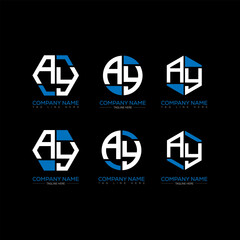 AY letter logo set design.AY monogram polygonal and circle shape vector. AY unique design.
