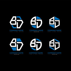 BD letter logo set design.BD monogram polygonal and circle shape vector. BD unique design.
