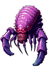 sprite of a weird purple lobster-clawed monster that shoots fireballs from it's claws сreated with Generative Ai