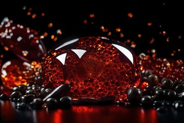 red glass ball on a black background