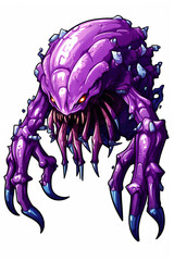 sprite of a weird purple lobster-clawed monster that shoots fireballs from it's claws сreated with Generative Ai
