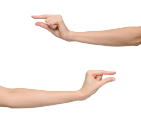 Female hand showing little size or amount of something, isolated on transparent background, png file