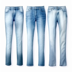 set of women's jeans, without a man, with rolled up sleeves, loose. painted with watercolor сreated with Generative Ai - obrazy, fototapety, plakaty