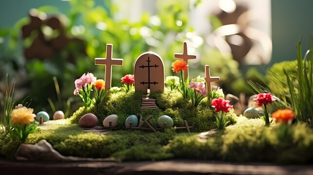 A miniature scene depicting the Resurrection, celebrating the Christian Easter Day