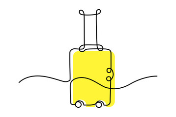 Continuous line drawing of suitcase. Traveler, journey, vacations, summer, rest, entertainment. Travel concept. One line drawing vector. Single line vector illustration.