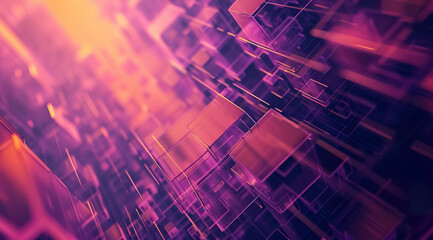 abstract background with purple neon cubes and square mosaic, futuristic technology isometric design