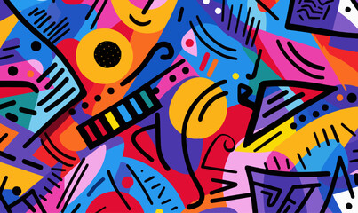 Fototapeta na wymiar geometric abstract doodle art collage vector seamless pattern