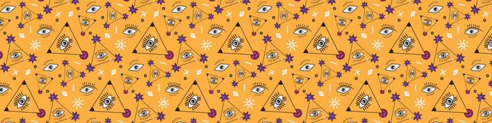 Evil eye vector Triangle seamless pattern. Hamsa eye, magical eye, decor element. 