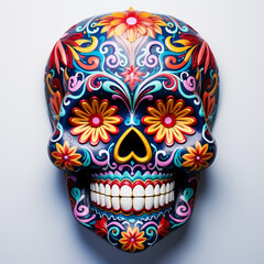 a sugar skull with vibrant colors and intricate details in white background сreated with Generative Ai