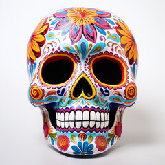 a sugar skull with vibrant colors and intricate details in white background сreated with Generative Ai