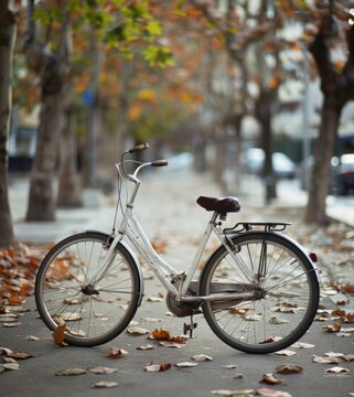 Classic bicycle on a street with trees