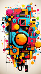 Abstract Colorful Geometric Graffiti Art on White Background

