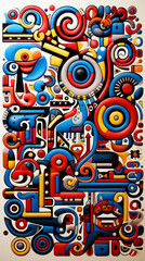 Vibrant Abstract Totem Mural with Intricate Patterns

