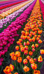 beautiful colorful tulip field in Netherlands, vibrant and vivil flowers garden outdoor in Holland
