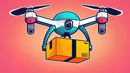 Concept for delivery service. Delivery drone with the package. Flat design colored illustration.