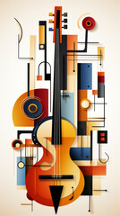 Abstract Musical Instruments and Geometric Shapes Artwork

