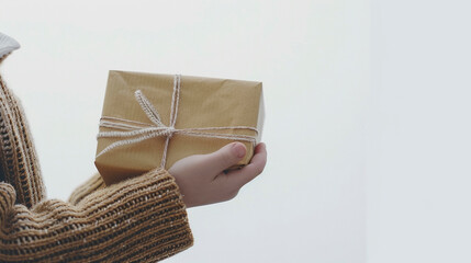 Child Holding Wrapped Gift with Elegant Red Ribbon for Festive Joy